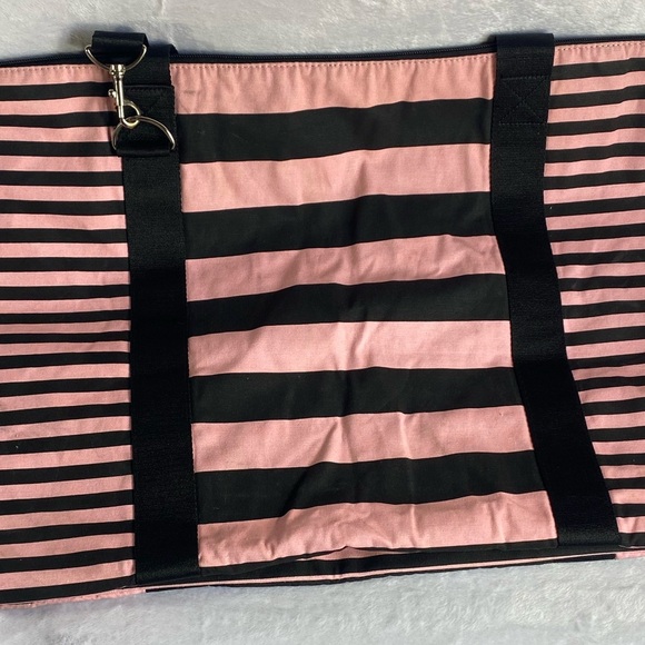 Victoria's Secret Weekenders Women's Pink Black Striped Duffle Bag - Picture 4 of 10